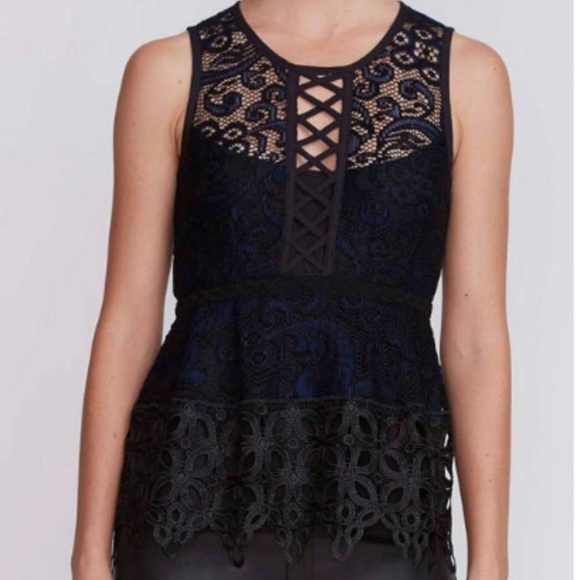 Nanette Lepore Romantics Lace Crochet Top Tank Navy Blue Black 4 - Picture 2 of 11
